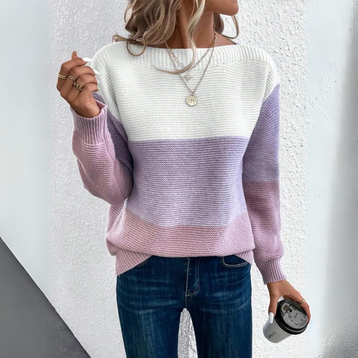 Clara | Chic Tri-Color Patchwork Knit Sweater