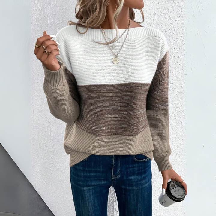 Clara | Chic Tri-Color Patchwork Knit Sweater