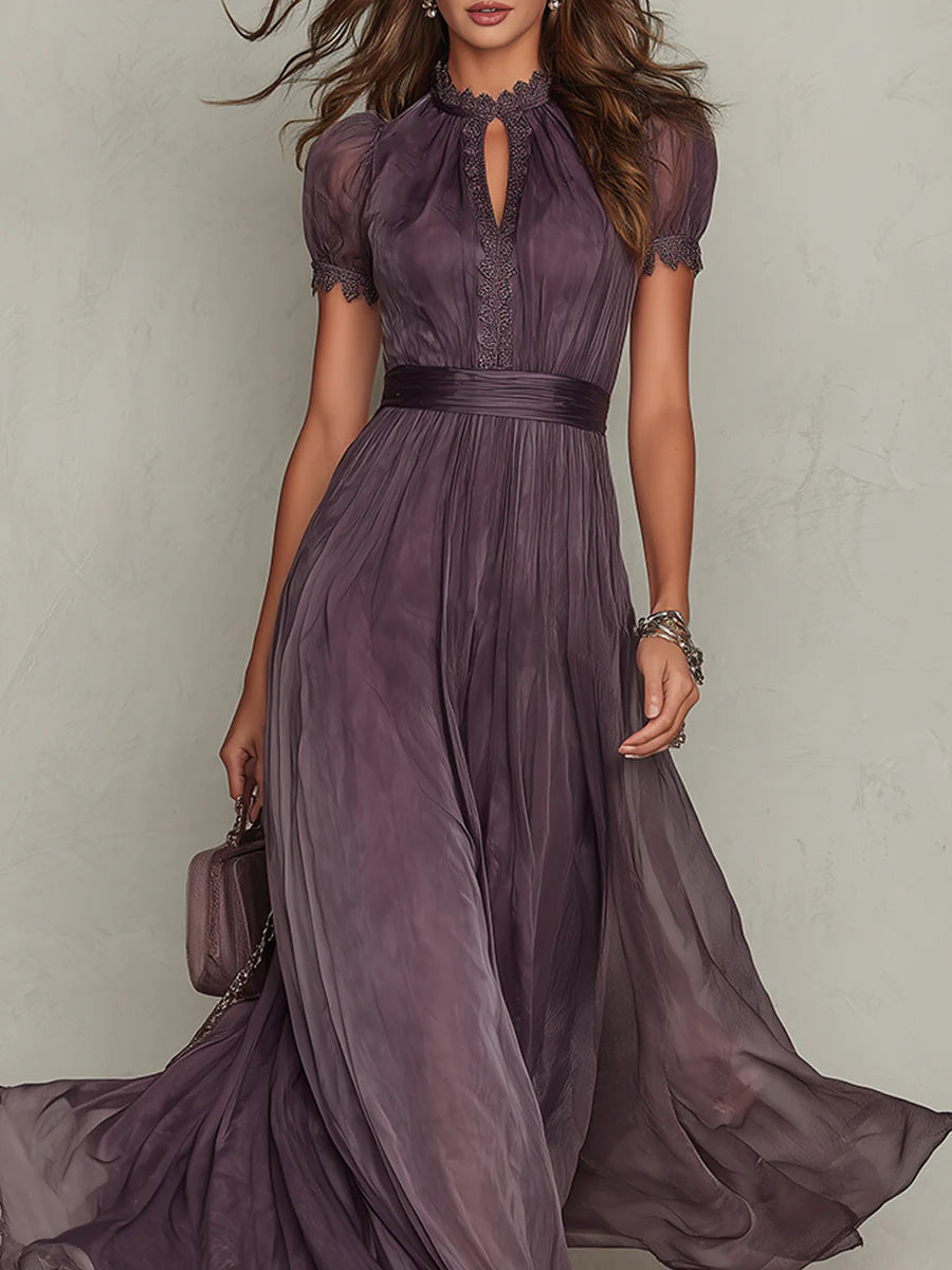 The Evening Capsule Maxi — Chiffon Keyhole Dress in Deep Violet