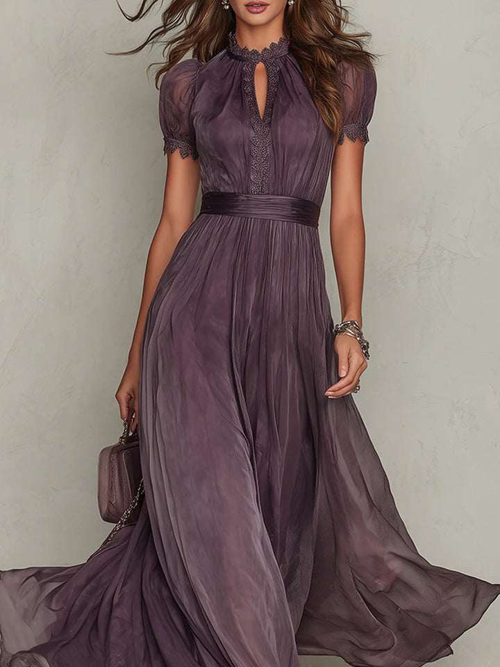 The Evening Capsule Maxi — Chiffon Keyhole Dress in Deep Violet