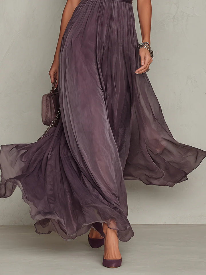 The Evening Capsule Maxi — Chiffon Keyhole Dress in Deep Violet