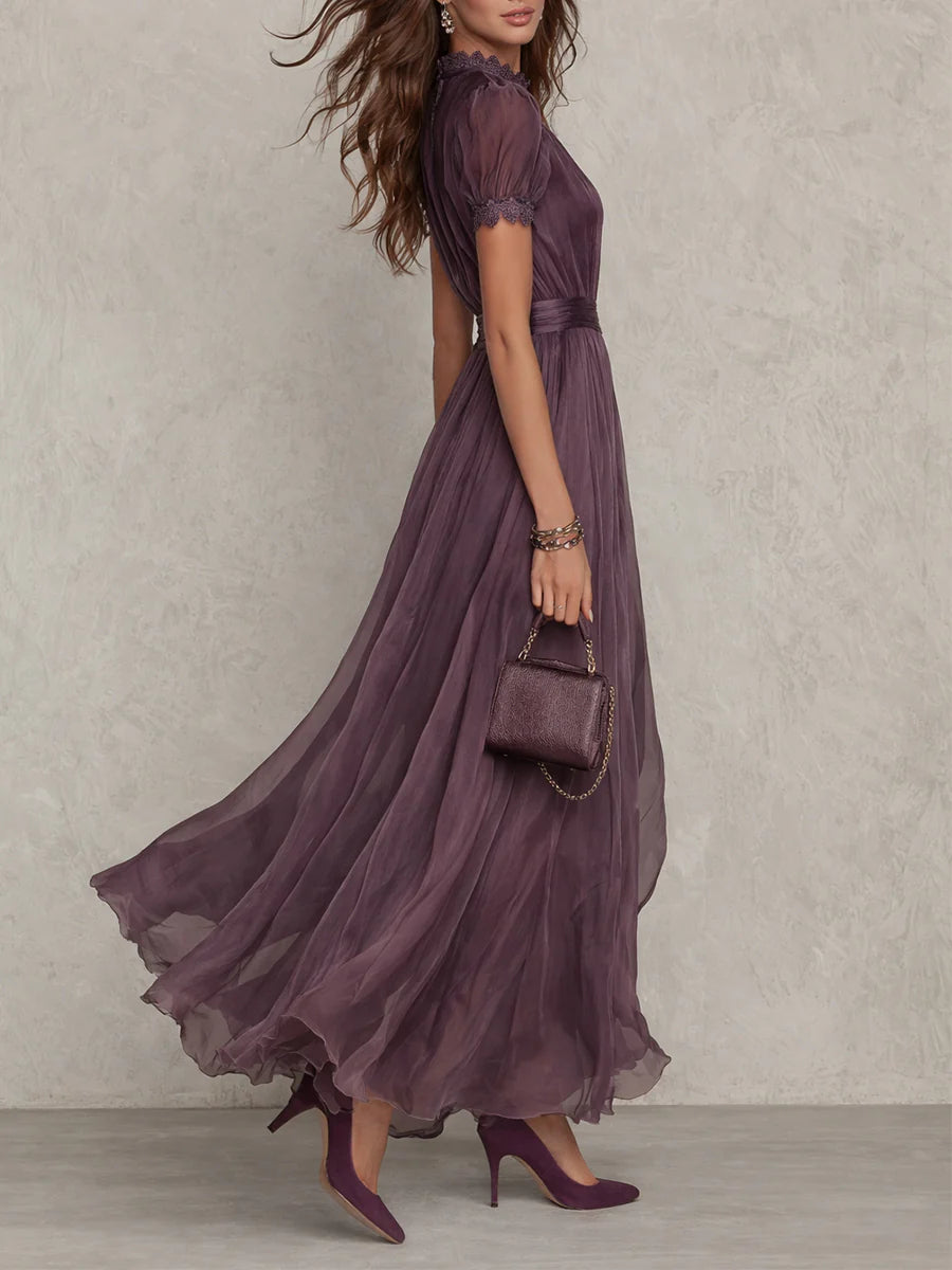 The Evening Capsule Maxi — Chiffon Keyhole Dress in Deep Violet