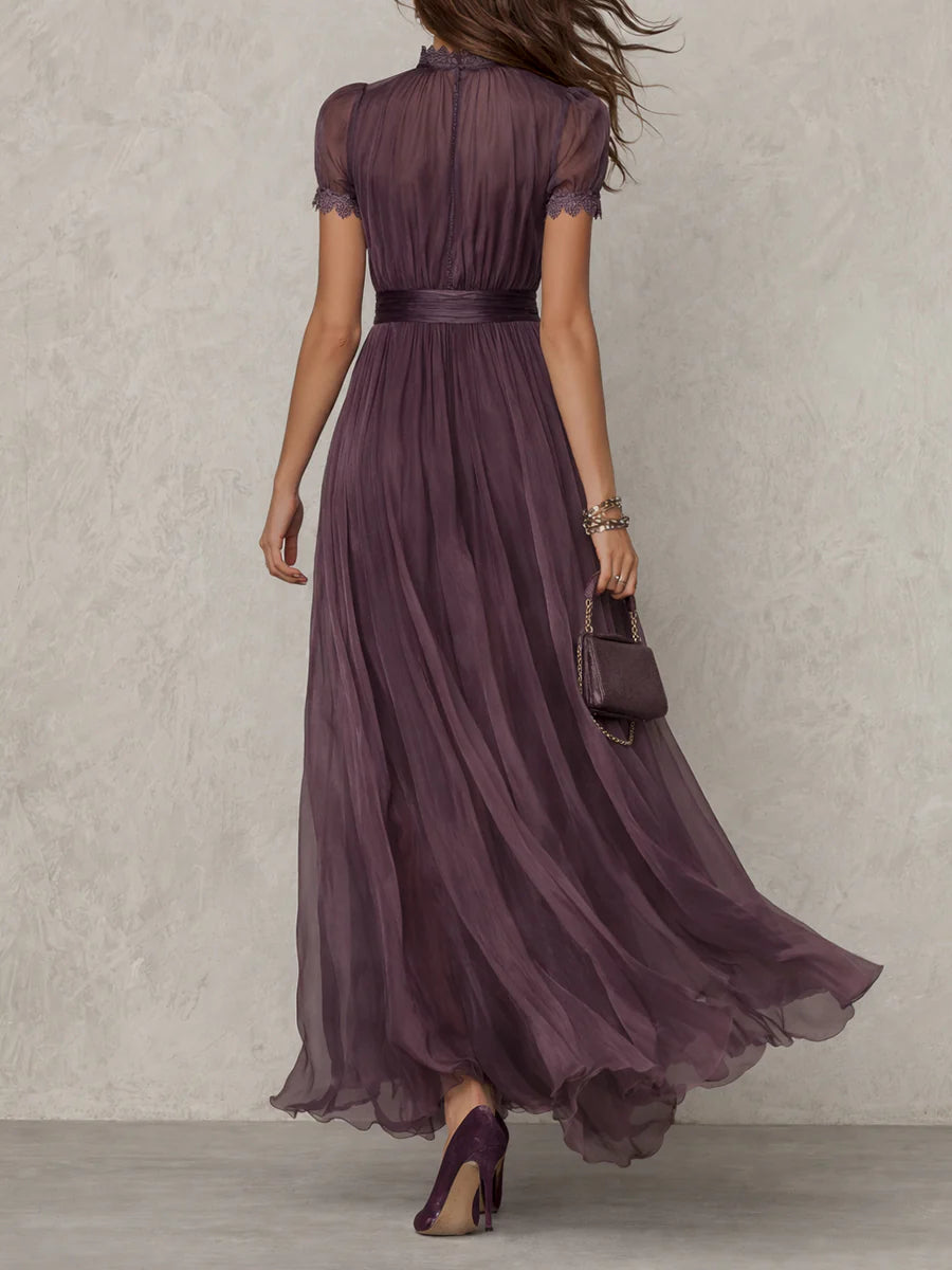 The Evening Capsule Maxi — Chiffon Keyhole Dress in Deep Violet